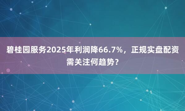 碧桂园服务2025年利润降66.7%,正规实盘配资需关注何趋势?