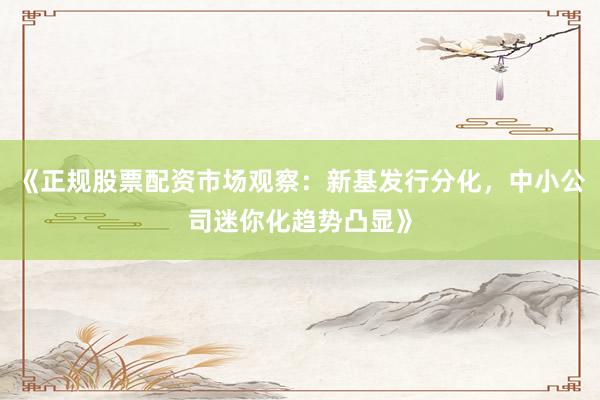《正规股票配资市场观察:新基发行分化,中小公司迷你化趋势凸显》