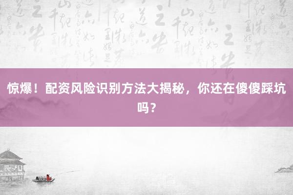 惊爆!配资风险识别方法大揭秘,你还在傻傻踩坑吗?