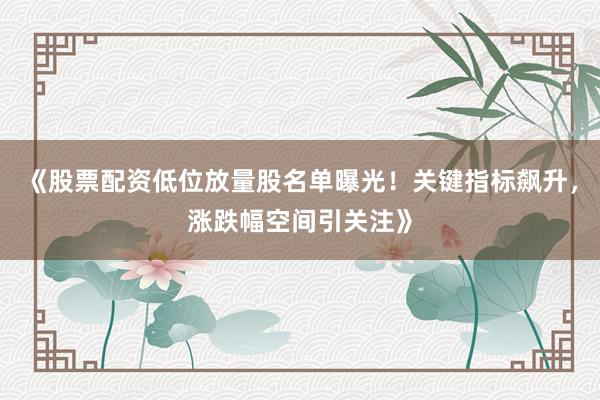 《股票配资低位放量股名单曝光！关键指标飙升，涨跌幅空间引关注》