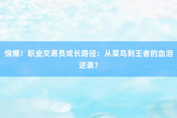 惊爆！职业交易员成长路径：从菜鸟到王者的血泪逆袭？