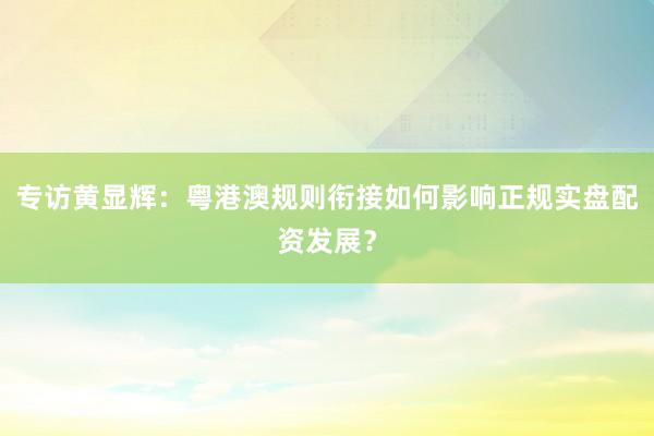 专访黄显辉：粤港澳规则衔接如何影响正规实盘配资发展？