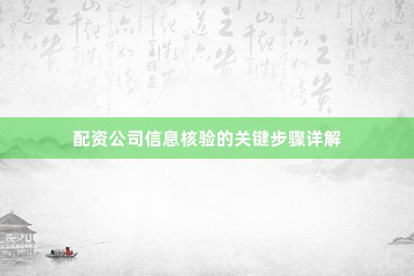 配资公司信息核验的关键步骤详解