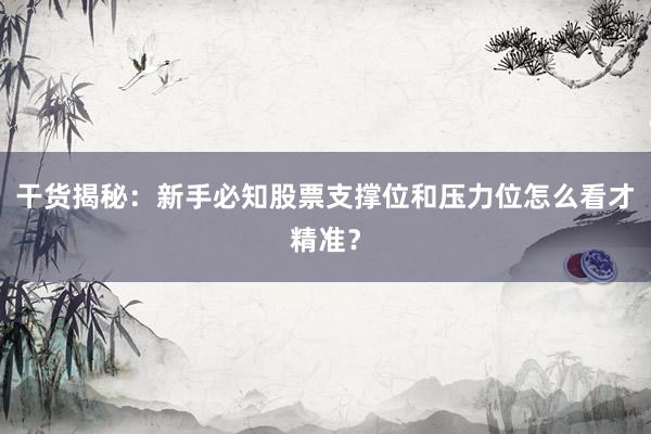 干货揭秘：新手必知股票支撑位和压力位怎么看才精准？