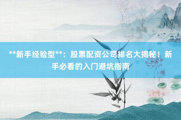 **新手经验型**：股票配资公司排名大揭秘！新手必看的入门避坑指南