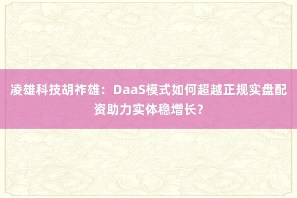 凌雄科技胡祚雄：DaaS模式如何超越正规实盘配资助力实体稳增长？